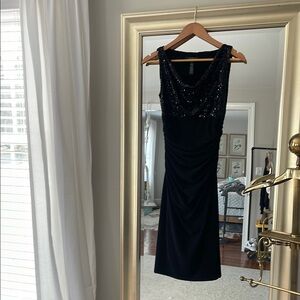 Lauren Ralph Lauren Black Sheath Midi Dress Scoop Neck Sleeveless